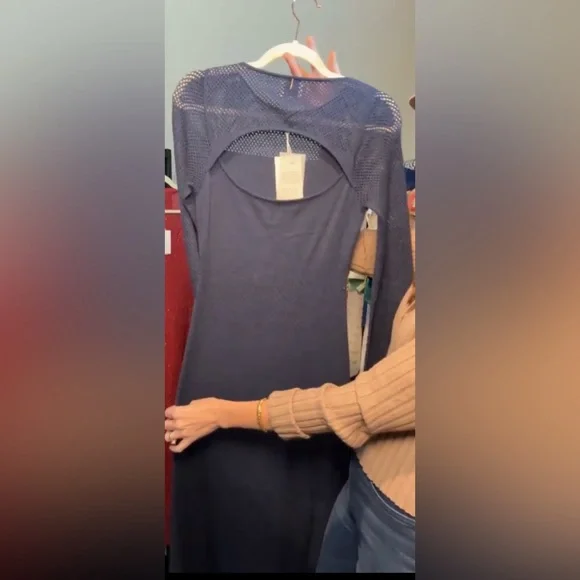 NWT $385 Misa Los Angeles NAVY Long Sleeve Dress with mesh size Small